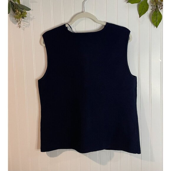 Carolyn Taylor Navy Sleeveless Vest XL With Gold Buttons 75%Rayon&25% Polyester - Picture 2 of 10